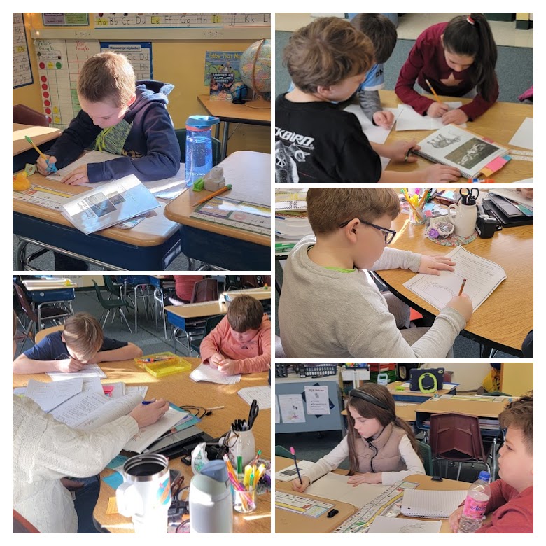 students working on writing